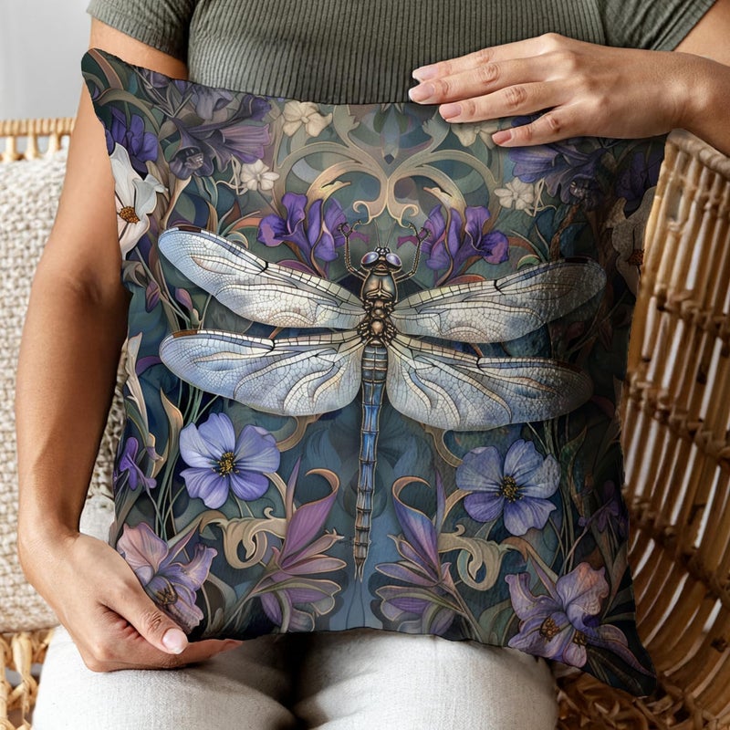 RBAFAO William Morris Inspired Abstract Vintage Floral Design Throw Pillow Covers Home Decor Art Pillowcase Cushion Cover for Bed Sofa Living Room, Car Indoor and Outdoor (Dragonfly, 18x18inches) - Image 5